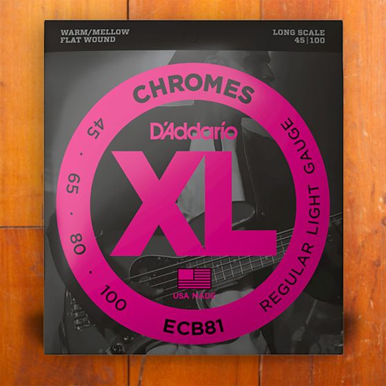 D'Addario ECB81 - 45-100 Regular Light, Long Scale, Flatwound Bass Strings