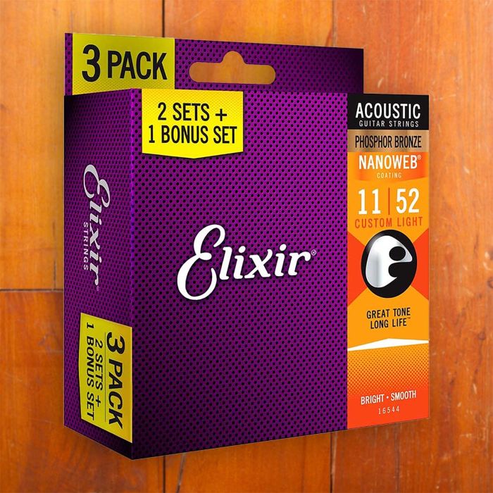 Elixir 11-52 Phosphor Bronze Nanoweb 3-Pack – Max Guitar