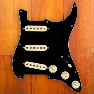 Fender Pre-Wired Strat Pickguard, Custom Shop Fat 50's SSS, Black 11 Hole PG