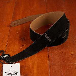 Taylor Guitar Strap, Black, Embroidered Suede, 2.5"
