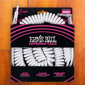 Ernie Ball Coiled Instrument Cable - 9m/30ft - Straight/Straight - White