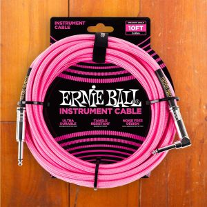 Ernie Ball Instrument Cable - 3m - Straight/Angled - Braided Neon Pink