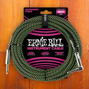Ernie Ball Instrument Cable - 5.5m - Straight/Angled - Braided Black/Green