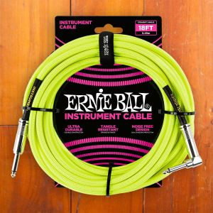 Ernie Ball Instrument Cable - 5.5m - Straight/Angled - Braided Neon Yellow