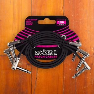 Ernie Ball Flat Ribbon Patch Cable - 30cm - 3-Pack - Black